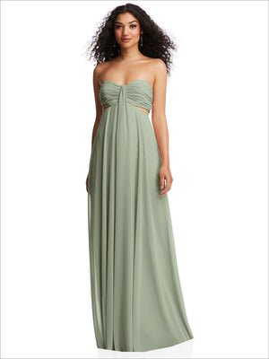 Strapless empire waist maxi dress in olive green with draped sweetheart bodice