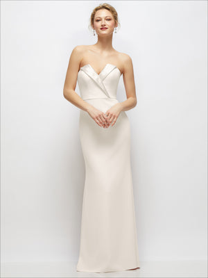 Strapless crepe tuxedo gown, ivory, satin lapels and straight floor-length silhouette