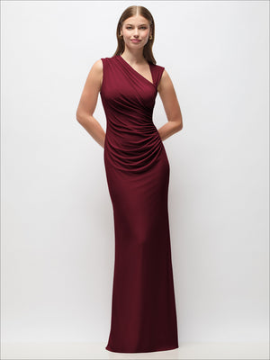 Cabernet matte jersey maxi dress with asymmetrical draped fanned ruching