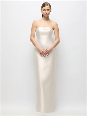 Strapless satin maxi dress with column skirt, ivory satin, fitted bodice