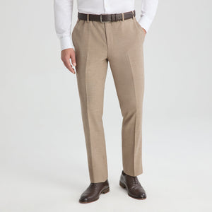 Men's linen-look suit pants in latte beige, slim fit, with belt loops and cuffs