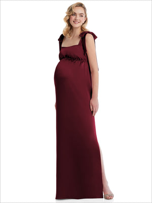 Flat tie-shoulder empire waist maternity maxi dress, wine red