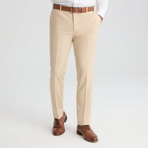 Men's linen-look sand pants with belt loops, flat front, button closure
