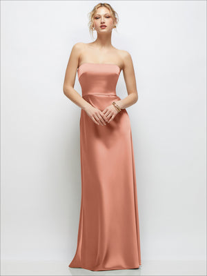 Strapless A-line satin maxi dress in dusty rose pink