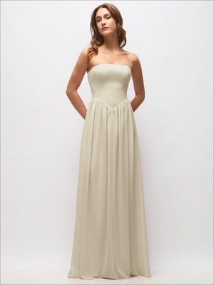 Strapless Basque Drop Waist Chiffon Maxi Dress with Shirred Skirt