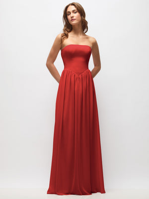 Strapless Basque Drop Waist Chiffon Maxi Dress with Shirred Skirt