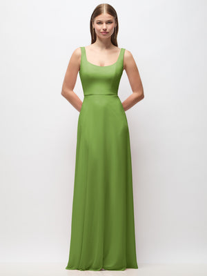 Bright green scoop-neck tank strap chiffon maxi dress, front view