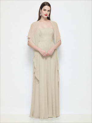 Chiffon flounce cape, champagne-beige drape with shoulder flounce and airy pleated fall