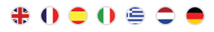 Flags of the United Kingdom, France, Spain, Italy, Greece, the Netherlands and Germany.